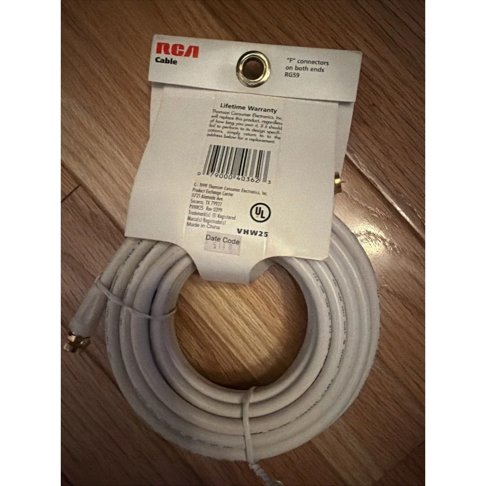 RCA Gold‎ Plated RG59 Coax Cable Cord 25' White F Connectors On Both Ends